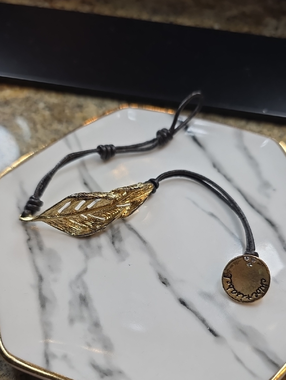 Chloe + Isabel Gold Leaf Bracelet with Brown Cord